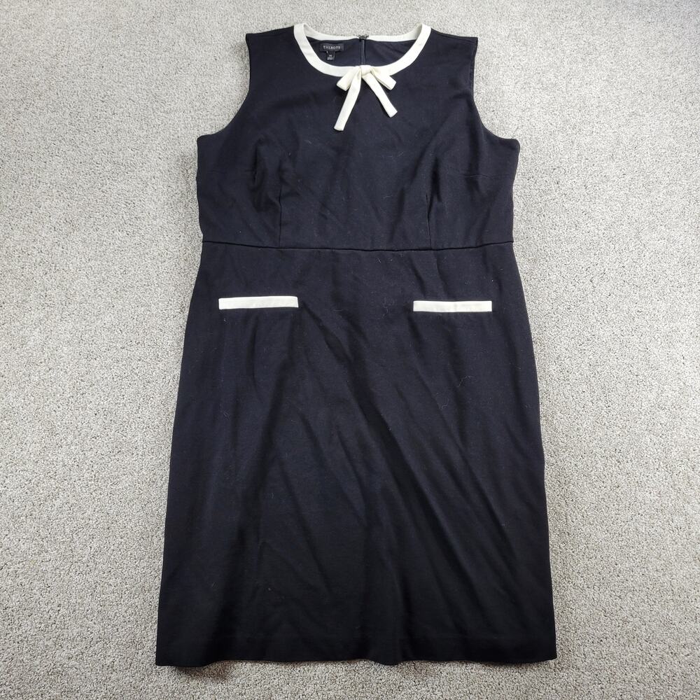 Talbots Womens Dress 14 Black Bow Sleeveless Ponte‎ Stretch Preppy Sheath